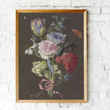 Tulip and Peony Bouquet with Butterfly, Barbara Regina Dietzsch, Dark Academia Vintage Print, Lush Antique Floral Printable Wall Art
