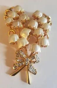 KJL Kenneth Jay Lane Lily of the Valley Flower Crystal Rhinestone Brooch Pin Vtg