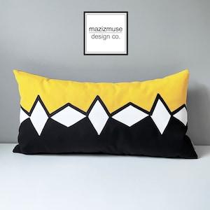 Modern Outdoor Pillow Cover, Geometric Pillow Cover, Sunflower Yellow, Black & White, Decorative Sunbrella Cushion Cover, Rhombus, Mazizmuse