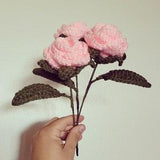 Pink crochet rose stem - artificial flower - fragrance free - one stem - floral bouquet