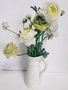 Artificial flowers White Green Ranunculus with white vase with handle Nice