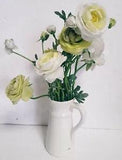 Artificial flowers White Green Ranunculus with white vase with handle Nice