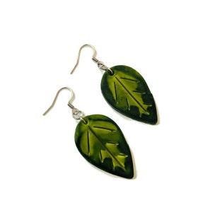 Olive Green Leaf Earrings, Bohemian Nature Inspired Jewelry, Fall Trends for Women, Birthday Gift for Sister Friend, Polymer Clay Earrings