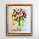 Burgundy and Pink Peonies in a Vase Watercolour Print, Watery Floral Vase of Flowers, Bouquet of Flowers in a Tall Vase Art Print