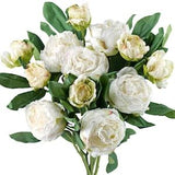 Antique White Nostalgic Sentimental Rustic Vintage Silk Peony Artificial Flower Bouquet 6 Stems - FiveSeasonStuff Floral