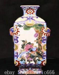 7.2'' Qing Qianlong Enamel Color Porcelain Gilt Bird Peony Flower  Bottle Vase