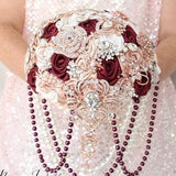 Brooch bouquet burgundy, champagne. Rose gold brooch bouquet.
