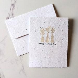 Mother's day card, watercolor beige flower vase on seed paper or watercolor white paper, happy mother's day