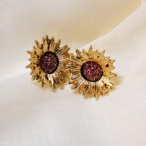 Sterling Silver Post Earrings 14K Gold Plated Sunflower, Sunflower Earrings, Retro Sunflower Studs, Radiant Floral Beauty for a Sunny Spirit