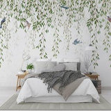 Birds And Mini Tropical Plants Living Room Wallpaper, Botanical Leaves Bedroom Wall Mural
