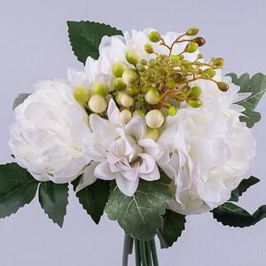 White peonies and dahlia bouquet, 9 stems, artificial white peonies, artificial white dahlia, faux mixed bouquet, realistic white peonies