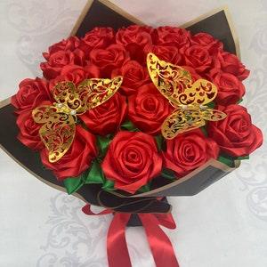Customizable Ramo Buchon w/ Leaves, Eternal Rose Bouquet, Handmade Fake Flowers Bouquet, Ever Lasting Flowers, Shower Gift, Holiday Gifts