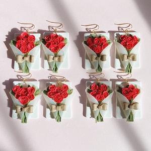 Rose Bouquet Earrings // Polymer Clay Bouquet // Polymer Clay Roses