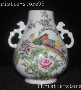 China wucai porcelain peony magpie flowers birds Zun Cup Bottle Pot Vase Jar