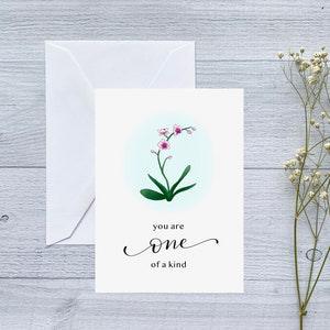 Orchid One Of A Kind Greeting Card | Folded Blank Card for Birthday, Anniversary, Graduation, Valentine's Day | For Plant Lovers