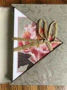 Set of 24 PEONY FLOWER NOTE CARDS & ENVELOPES in Lovely Reusable Portfolio, NWOT