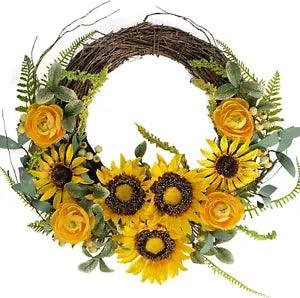 Artificial Sunflower Wreath Yellow Peony Flower Wreath 16 Inch Spring Summer Wre