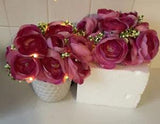 Ranunculus Floral Silk Pink  W/Lights In Decorative White Vase Set/2