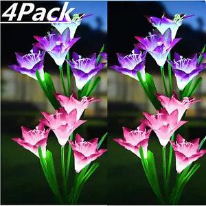 4X Color-Changing LED Solar Powered Lily Flowers Stake Lights Yard Garden Decor