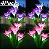 4X Color-Changing LED Solar Powered Lily Flowers Stake Lights Yard Garden Decor