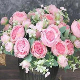 Artificial Flowers Silk Peonies Fake Peony Bouquet 3 Bundles Flower Pink