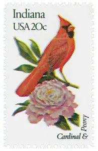 1982 20c State Birds & Flowers, Indiana, Cardinal & Peony Scott 1966 Mint VF NH