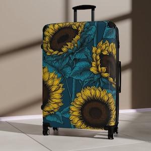 Sunflower Pattern Luggage with Wheels, Sunflower Art Travel Bag, Gift for Her, Sunflower Hard Shell with Combo Lock, Summer Design Suitcase