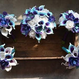 Blue Purple Orchids ,Calla Lilies, Bridal Bouquets, White Roses, Real Touch Flowers, Bridal Bouquets, Bridesmaids Bouquets, Wedding Bouquets