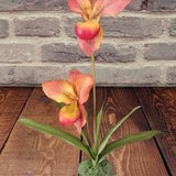 Artificial Paphiopedilum Lady slipper orchid Orange/Red