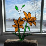 Stained Glass Lilies inlaid on Driftwood Base - several colours to choose