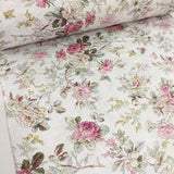 Roses Cotton Floral Fabric, 94" Extra Wide Poplin, Shabby Chic Fabric By The Yard