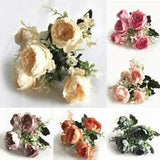 Artificial Flower Bouquet Silk Peony Fake Flowers  Wedding Table Decor 5 Heads