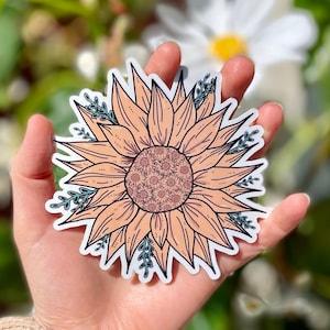 Sunflower Sticker, Sunflower Decal, Flower Stickers, Water Bottle Stickers, Floral Sticker, Boho Stickers, Hippie Stickers, Laptop Stickers,
