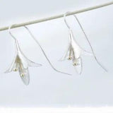 Designer Inspired Elegant Water Lily Flower Long Silver Earrings