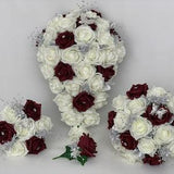 Artificial wedding bouquets flowers sets ivory burgundy