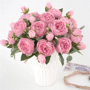 5 Big Heads Bouquet Peonies Artificial Flowers Silk Peonies Bouquet 4 Bud...