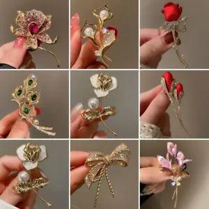 Fashion Rhinestone Green Lily Flower Brooches Pin Corsage Women Jewellery Gift