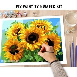 SunFlowers PAINT by NUMBER Kit for Adults ,Garden Flowers,Easy DIY Beginners Acrylic Painting Canvas ,Hobby Activity Kit