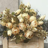 Dried Rose Bouquet with Leaves, Artificial Flower Crafts, Vintage Home Floral Decor, Wedding Bridal Bouquet, Dining Table Centerpiece, Gift