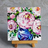 Peony painting oil original wall art, bouquet flowers impasto artwork