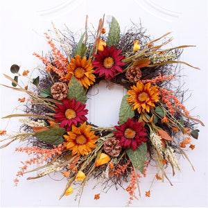 Sunflower Wreath Fall Wreaths For front door Harvest Artificial Flower Fall Wreath Outdoor Autumn Wreath Wall D??cor Thanksgiving Wreath