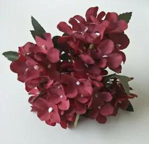 ARTIFICIAL HYDRANGEA BURGUNDY FAKE BUNCH DRIED FLOWER SILK FLOWERS HYDRANGEAS