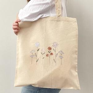 Minimal Floral Tote Bag, Canvas Tote Bag, Graphic Tote Bag, Shoulder Tote Bag, Line Drawing