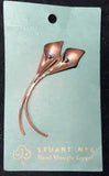 New  Stuart Nye Copper Double Calla Lily Brooch Pin Signed Flower Nature