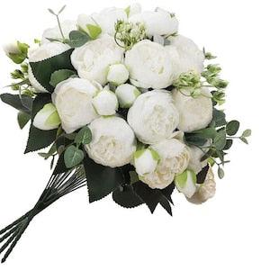 White Rose Peony Faux Artificial Centerpiece Wedding/Home Decoration | Gifts | Decor Floral Silk Flowers French Decor, Realistic Peony