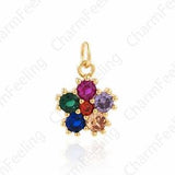 Flower Pendant, Pentagram Pendant, Flower Charm,18K Gold Filled Plant Necklace,Micropav??? CZ Round Charm,DIY Jewelry Supplies,9.5x13.2x2.7mm
