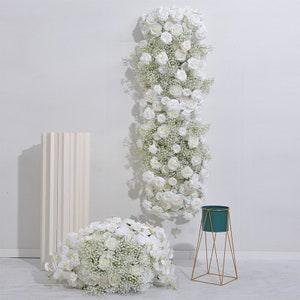 White Artificial Rose Hydrangea Baby's breath Flower Ball Flower Row for Wedding Table Arrangement Background Arch Decor