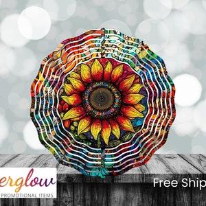 Sunflower Wind Spinner / Hanging Stained Glass Effect Sunflower Wind Spinner / Yard Art Metal Sunflower Spinner / Sunflower Gifts
