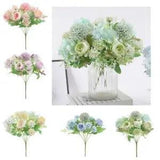 7-Head Artificial  Peony Flowers Bridal Hydrangea  Wedding Garden
