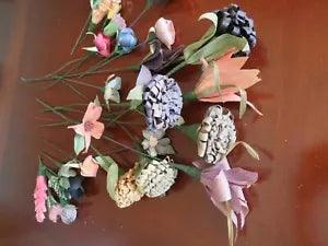 Handmade Cornhusk flowers 5" to 26" set of 19 multiple colors mums & more